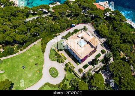 Aerial view, Villa March, Sa Torre Cega palace, Cala Gat, Cala Ratjada, Majorca, Balearic Islands, Spain Stock Photo