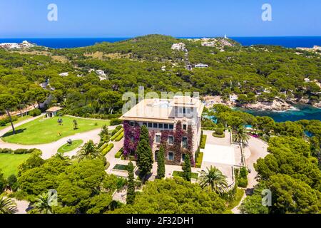 Aerial view, Villa March, Sa Torre Cega palace, Cala Gat, Cala Ratjada, Majorca, Balearic Islands, Spain Stock Photo