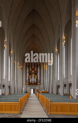 Reykjavik, Iceland, August 31, 2020: Interior of the Hallgrimskirkja cathedral in Reykjavik, Iceland Stock Photo