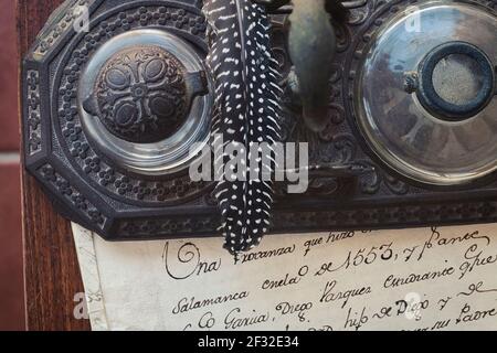 16th century manuscript and writing utensils Stock Photo