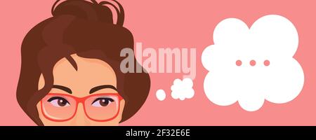 Girl thinking about problem with dots in think bubble, expression portrait with eyes Stock Vector