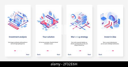 Business investment analysis technology UX, UI onboarding mobile app page screen set Stock Vector