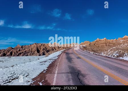 Driving the Badlands Loop, Badlands National Park, South Dakota, U.S.A Stock Photo