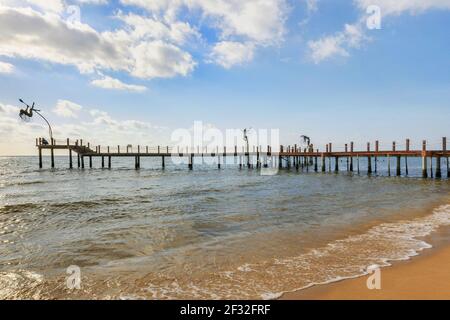 Beautiful beach with pier on the west side of the Phu Quoc island, Vietnam Stock Photo
