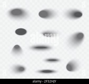Vector soft shadow effect set isolated on transparent background. Shadows with soft edges realistic illustration Stock Vector
