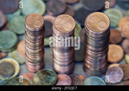 Towerlet made with cent coins Stock Photo
