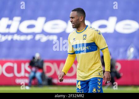 Odense, Denmark. 14th Mar, 2021. Kevin Mensah (14) of Broendby IF seen during the 3F Superliga match between Odense Boldklub and Broendby IF at Nature Energy Park in Odense. (Photo Credit: Gonzales Photo/Alamy Live News Stock Photo