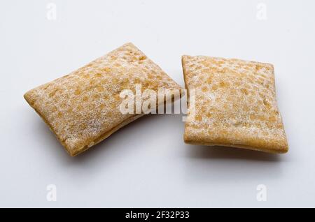 Bread crackers isolated on white background. Delicious snack studio shot Stock Photo