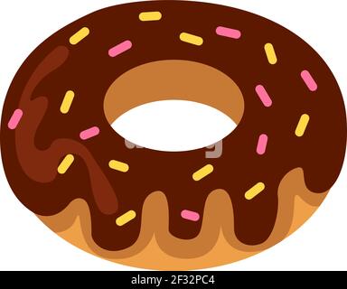 Donut dipped in chocolate with sprinkles, illustration, vector on a white background Stock Vector
