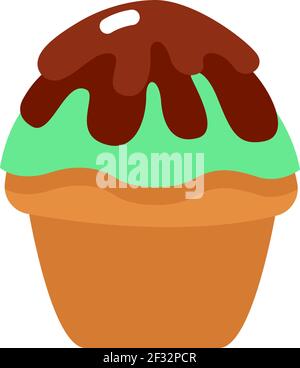 Muffin with green and red icing, illustration, vector on a white background Stock Vector