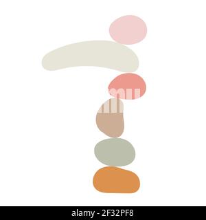 Zen stones simple abstract vector illustration in flat style, relax, meditation and yoga concept, boho colors stone pyramid for making banners, posters, cards, prints, wall art Stock Vector