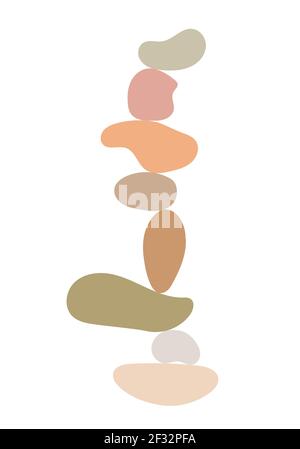 Zen stones simple abstract vector illustration in flat style, relax, meditation and yoga concept, boho colors stone pyramid for making banners, posters, cards, prints, wall art Stock Vector
