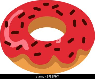Donut with strawberry glaze, illustration, vector on a white background Stock Vector