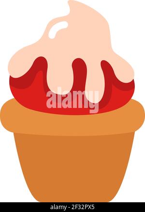 Cupcake with white chocolate, illustration, vector on a white background Stock Vector