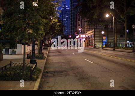 Atlanta, Ga USA - 06 14 20: Downtown Atlanta Fox Theater and light traffic at night Stock Photo
