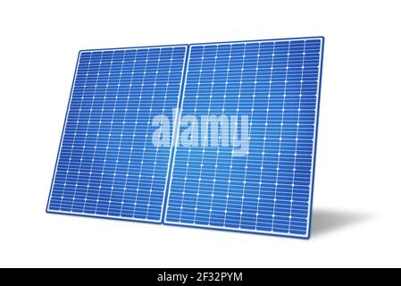 Solar panel illustration with 3D render on white background. Photovoltaic, renewable energy sources concept Stock Photo