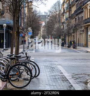 Half empty streets of San Sebastian during pandemic time Stock Photo