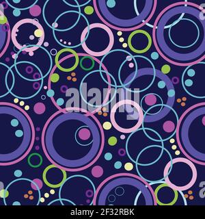 Big loops in bright colors on blue background seamless vector repeat pattern Stock Vector