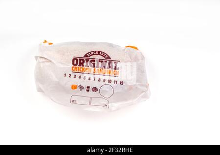 Burger King Original Chicken Sandwich in wrapper Stock Photo
