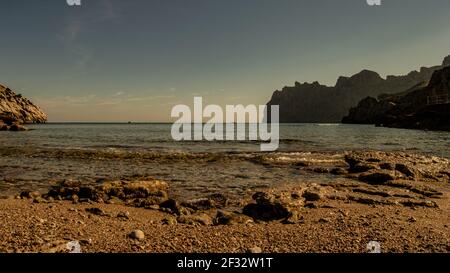 Mediterranean -Tramuntana - Trasparent water- Turqoise- Cala Sant Vicenç  Pollença- Spain Stock Photo