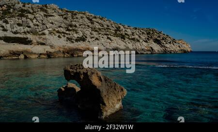 Mediterranean -Tramuntana - Trasparent water- Turqoise- Cala Sant Vicenç  Pollença- Spain Stock Photo