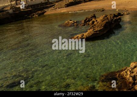 Mediterranean -Tramuntana - Trasparent water- Turqoise- Cala Sant Vicenç  Pollença- Spain Stock Photo