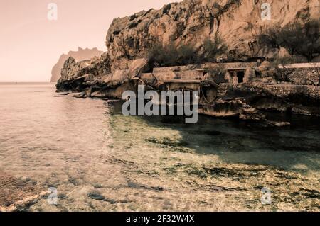 Mediterranean -Tramuntana - Trasparent water- Turqoise- Cala Sant Vicenç  Pollença- Spain Stock Photo