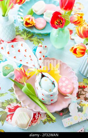 Colorful Table Setting For Easter Stock Photo
