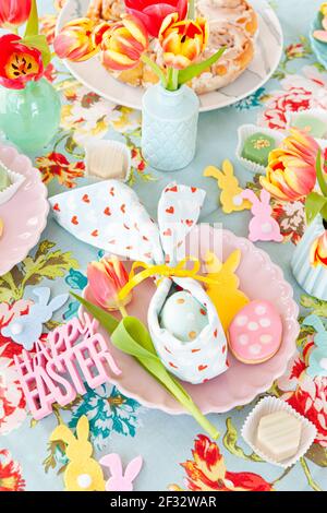 Colorful Table Setting For Easter Stock Photo