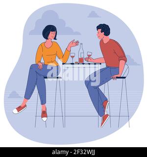 Man and woman drinking wine. Stock Vector