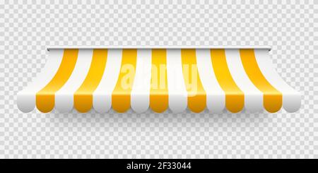 Yellow shop sunshade on transparent background. Realistic striped cafe ...