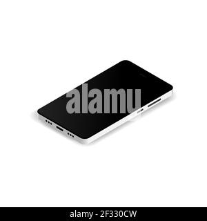 Realistic white smartphone cellular in isometry on a white background Vector illustration EPS 10 Stock Vector