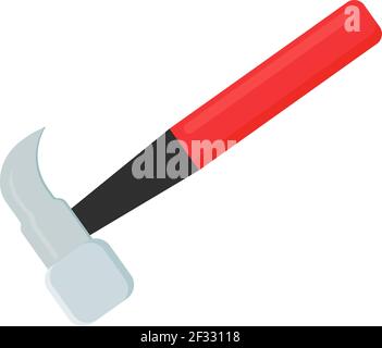 Hammer with red handle, illustration, vector on white background. Stock Vector