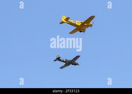 Vintage WWII airplanes flying in Mesa, Arizona Stock Photo