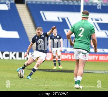 Scotland's Finn Russell kicks a conversion during the Guinness Six