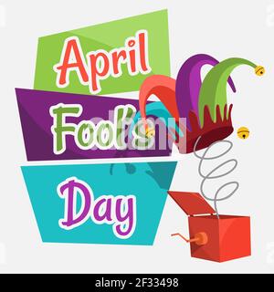 A poster of Fools Day with a jesters hat. Stock Vector