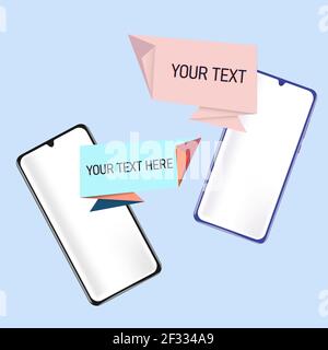 Two phones between which there is a messaging. Stock Vector