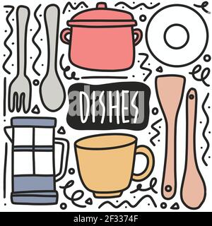 hand drawn doodle dishes Stock Vector