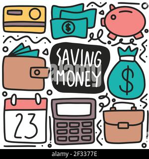 doodle set of hand saving money Stock Vector