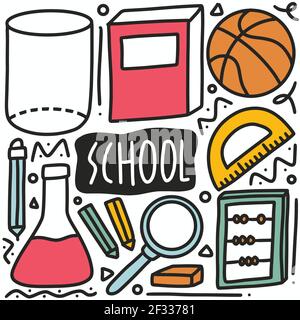 hand drawn school doodle set Stock Vector