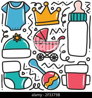 hand drawn baby stuff collection doodle set Stock Vector