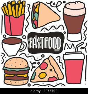 hand drawn doodle various fast food Stock Vector