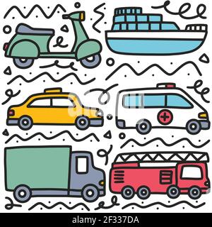 doodle set of transportation hand drawing Stock Vector
