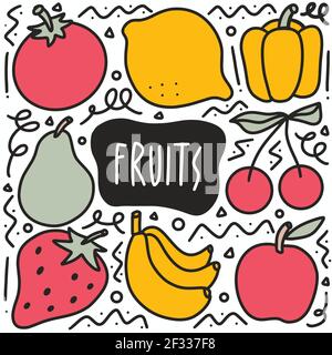 doodle various fruit collection hand drawing Stock Vector