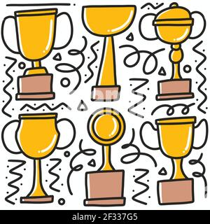 doodle set of trophy cups hand drawing Stock Vector