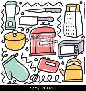 hand drawn doodle kitchen property with Stock Vector