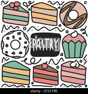 hand drawn desserts menu doodle set Stock Vector