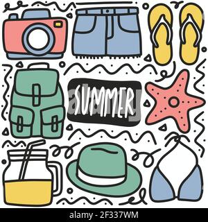 hand drawn summer holiday doodle set Stock Vector