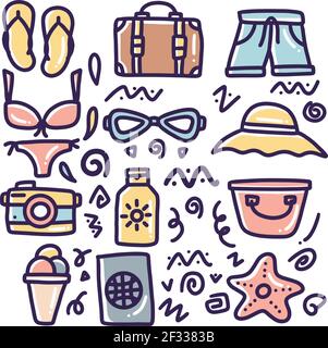 Premium Vector  Summer clothes colorful vector graphics elements and  doodle illustrations