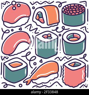 Doodle set of japan Culinary food hand drawing Stock Vector